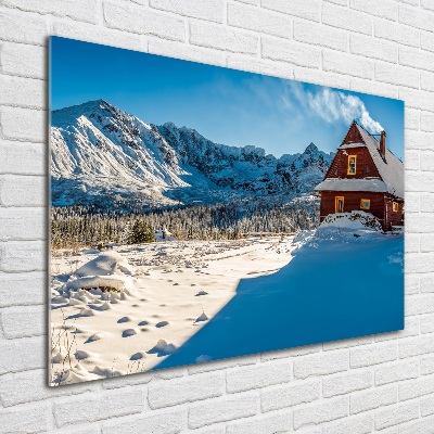 Glass acrylic wall art House in mountains