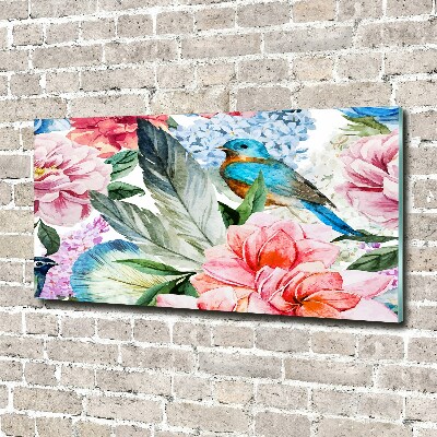 Acrylic wall picture Flowers and birds