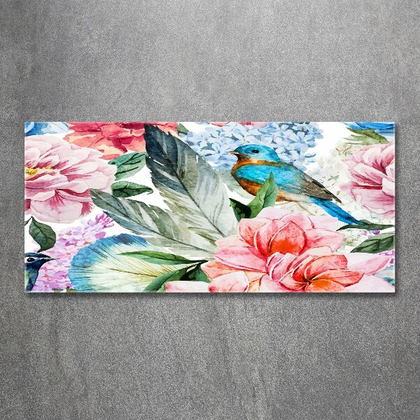 Acrylic wall picture Flowers and birds