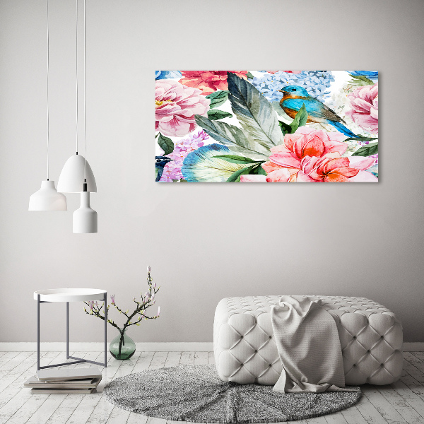 Acrylic wall picture Flowers and birds