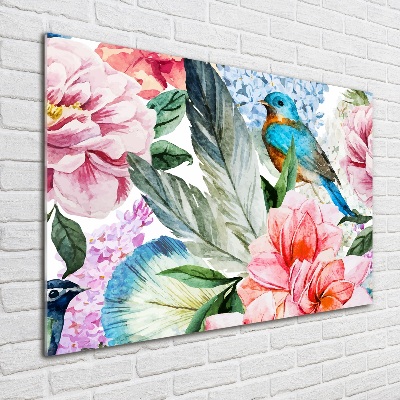 Acrylic wall picture Flowers and birds