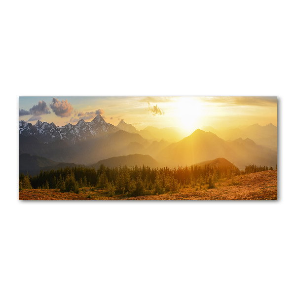 Glass acrylic wall art Sunset of the mountain