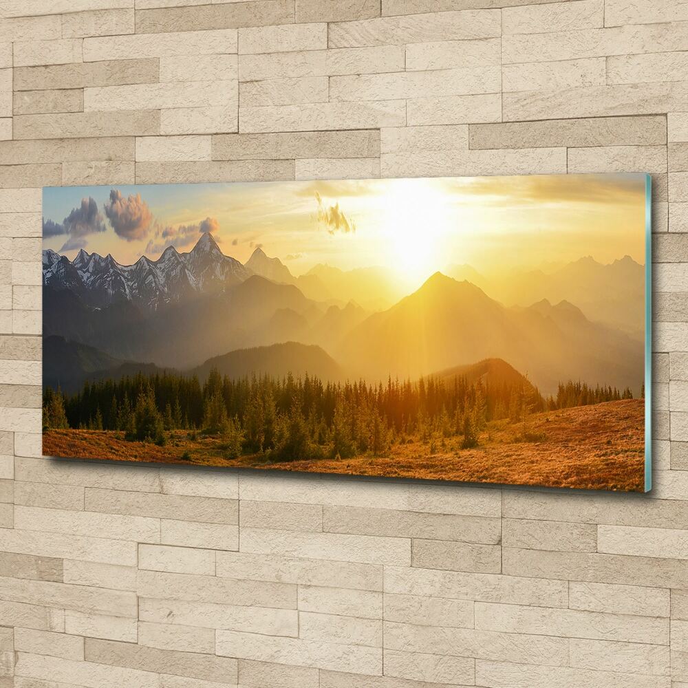 Glass acrylic wall art Sunset of the mountain