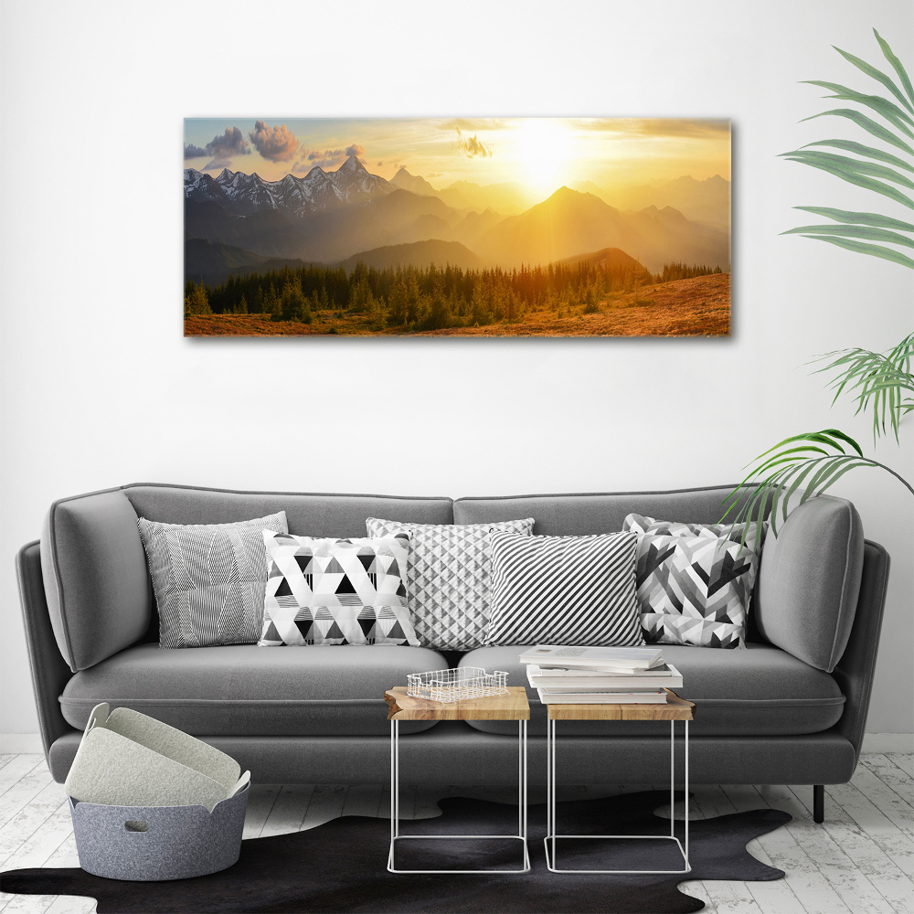 Glass acrylic wall art Sunset of the mountain