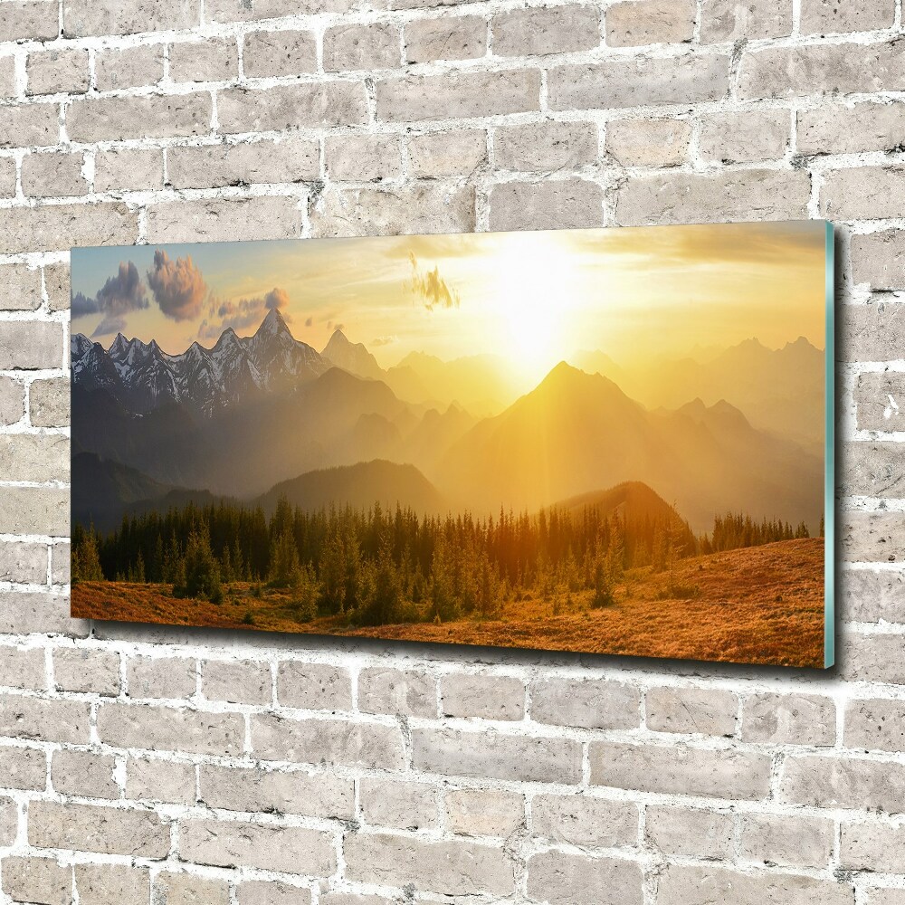 Glass acrylic wall art Sunset of the mountain