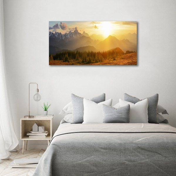 Glass acrylic wall art Sunset of the mountain