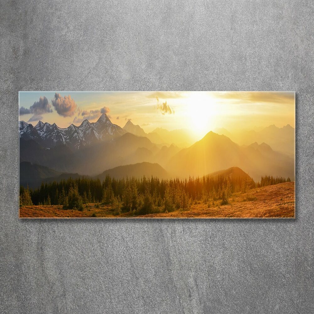 Glass acrylic wall art Sunset of the mountain