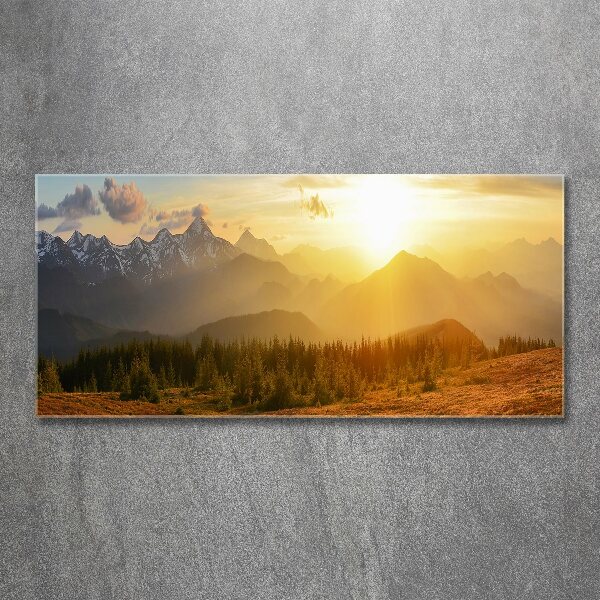 Glass acrylic wall art Sunset of the mountain