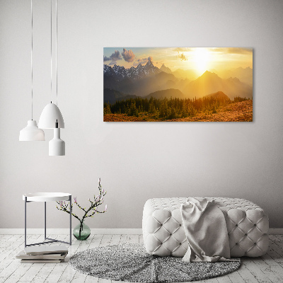 Glass acrylic wall art Sunset of the mountain