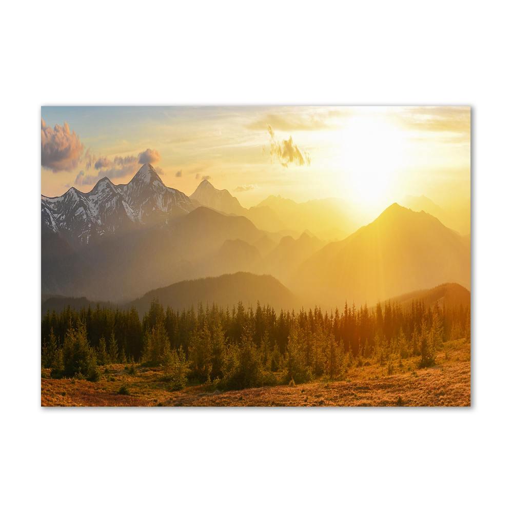 Glass acrylic wall art Sunset of the mountain