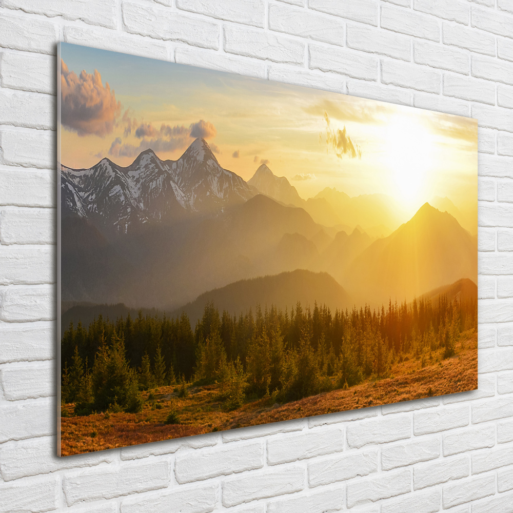 Glass acrylic wall art Sunset of the mountain