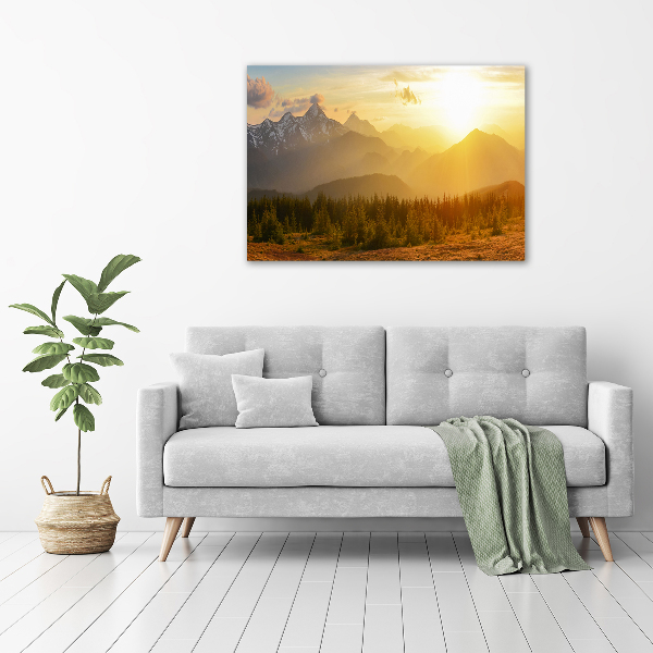 Glass acrylic wall art Sunset of the mountain