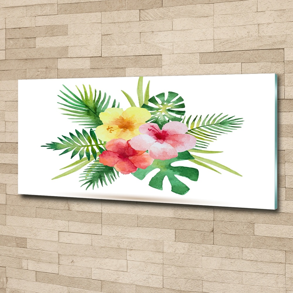 Glass acrylic wall art Hawaiian flowers