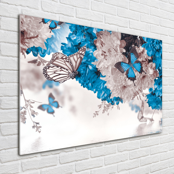 Glass acrylic wall art Flowers and butterflies