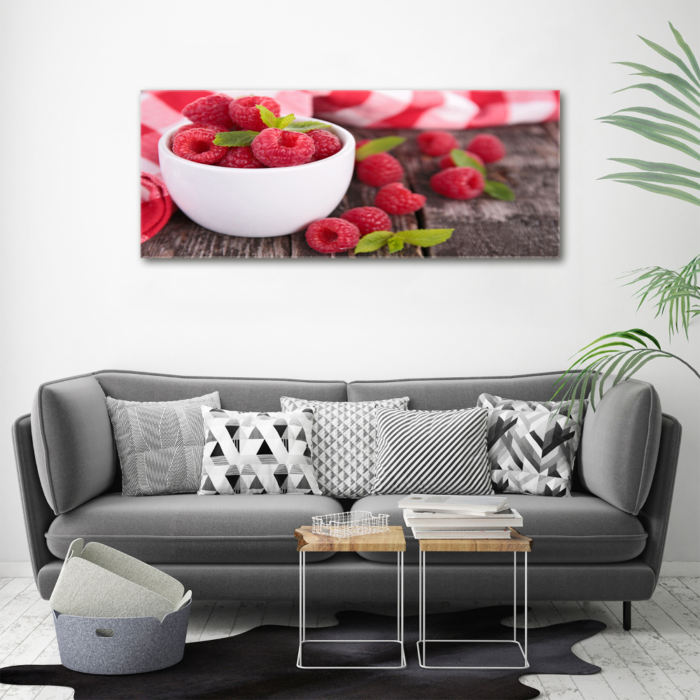 Acrylic print Raspberries in a bowl