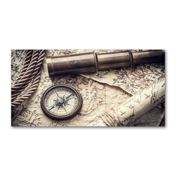 Glass acrylic wall art Compass map of magnifier