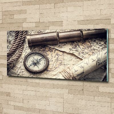 Glass acrylic wall art Compass map of magnifier