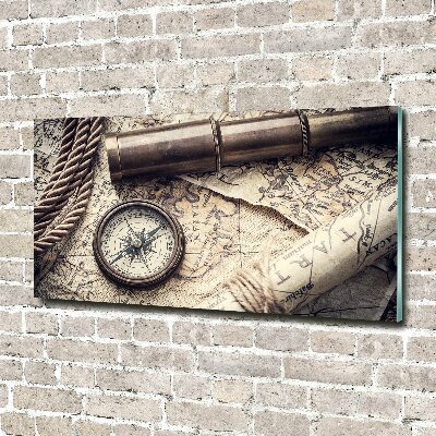 Glass acrylic wall art Compass map of magnifier