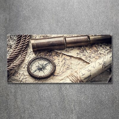 Glass acrylic wall art Compass map of magnifier