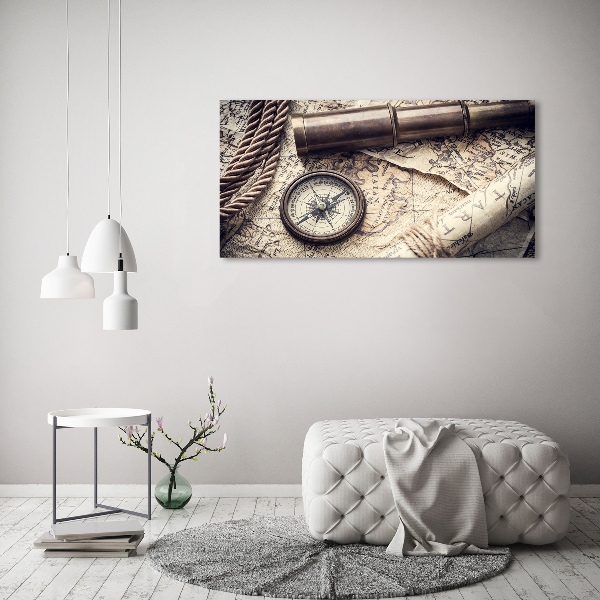 Glass acrylic wall art Compass map of magnifier