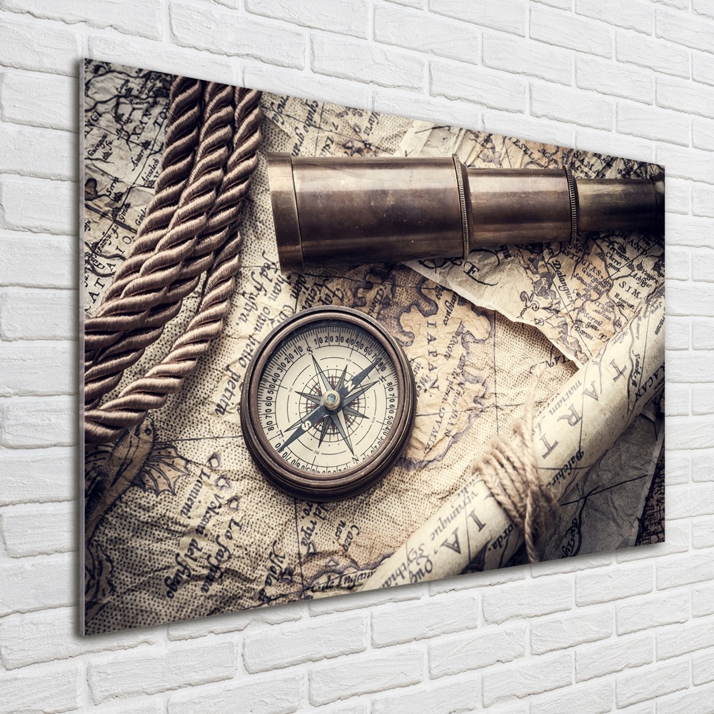 Glass acrylic wall art Compass map of magnifier