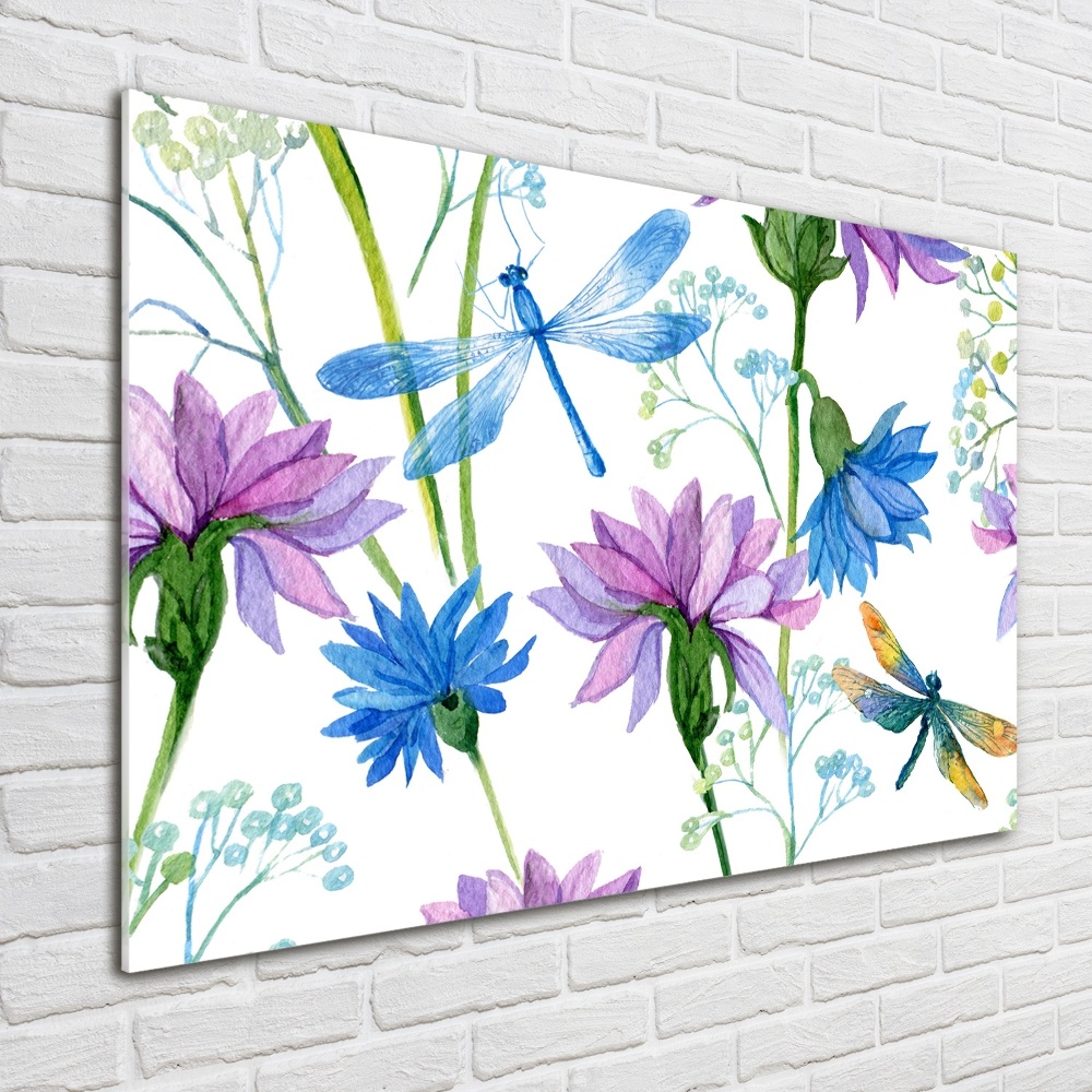 Acrylic wall art Flowers and dragonflies