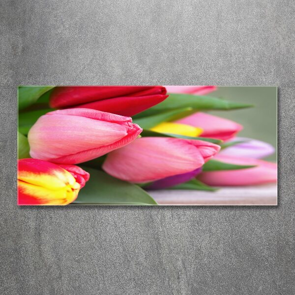 Wall art acrylic Colorful tulips