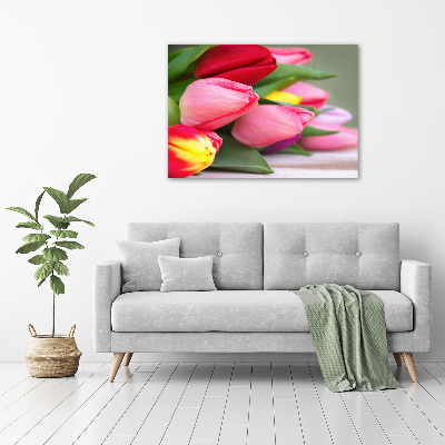 Wall art acrylic Colorful tulips