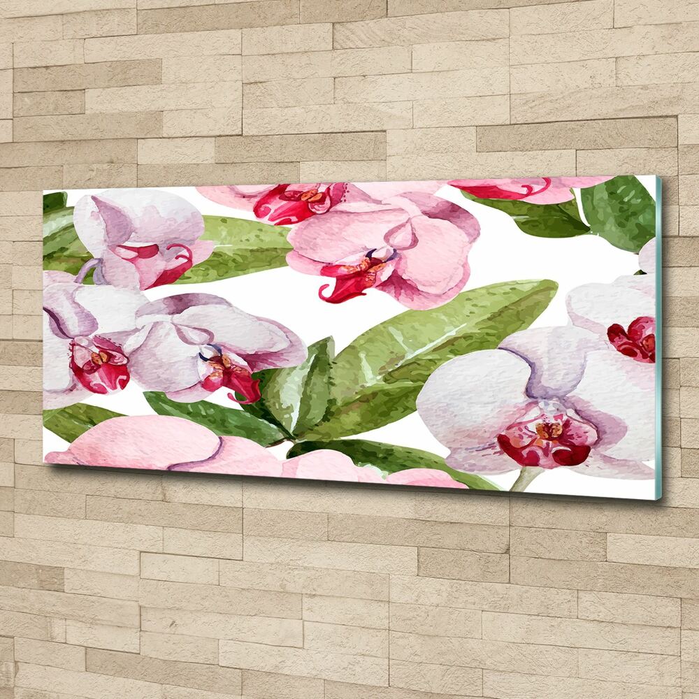 Glass acrylic wall art Pink orchids