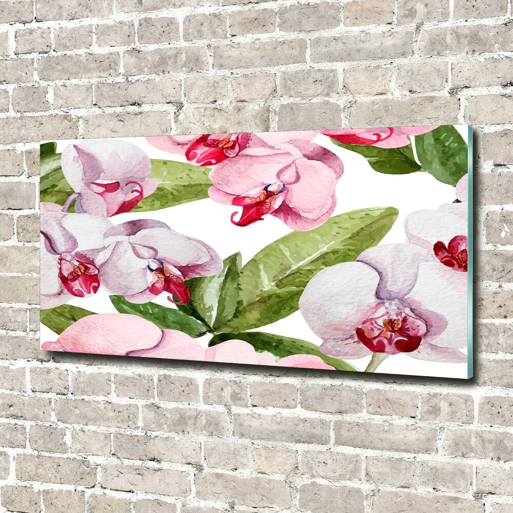 Glass acrylic wall art Pink orchids