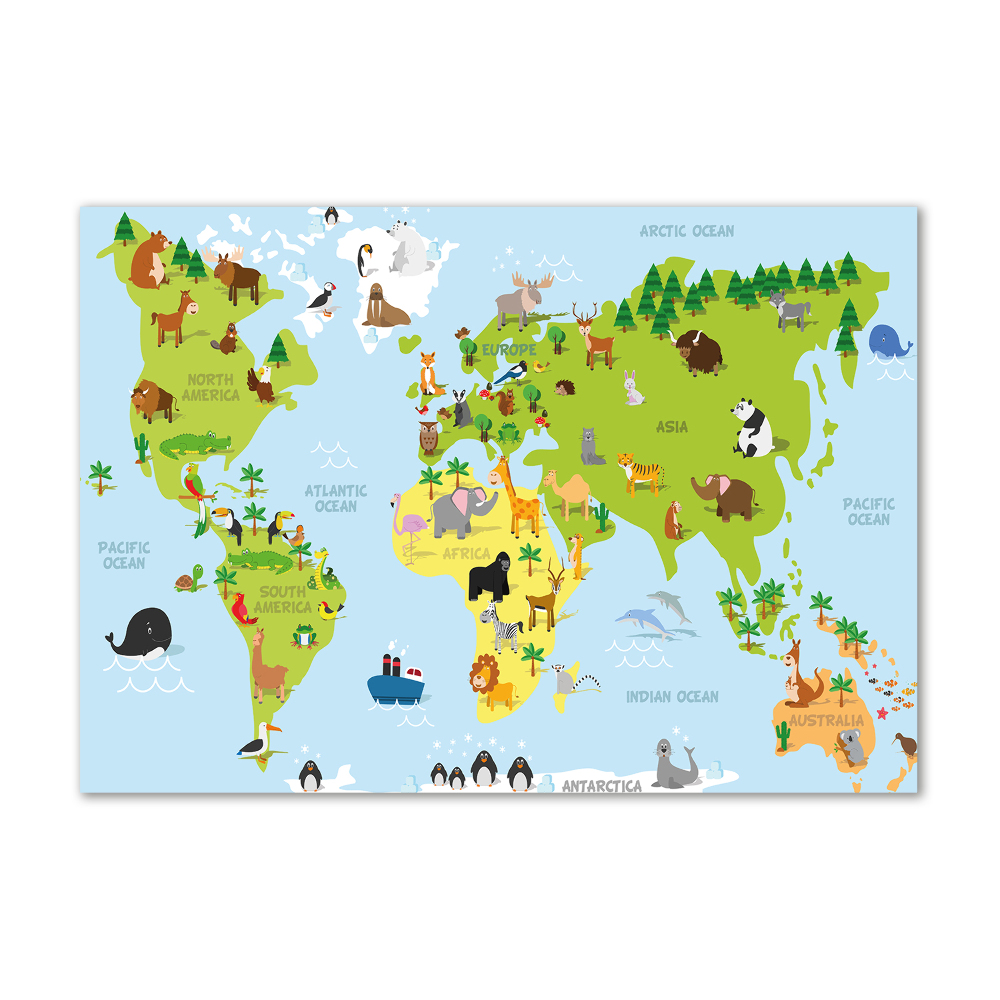 Glass acrylic wall art Map of Animals