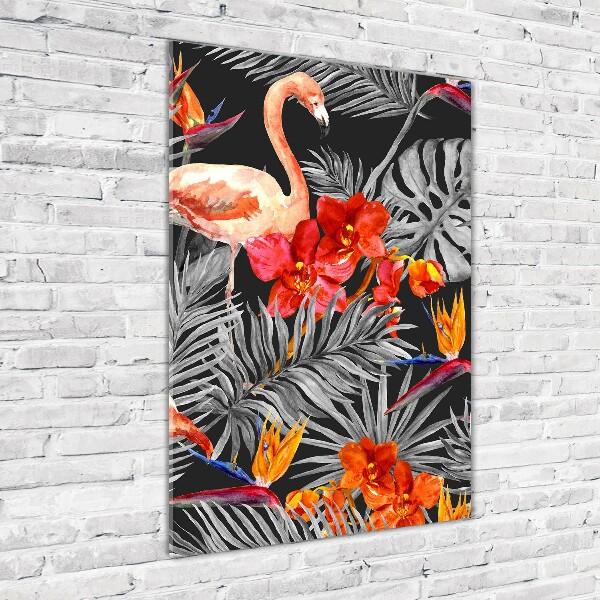 Print on acrylic Flamingos and flowers