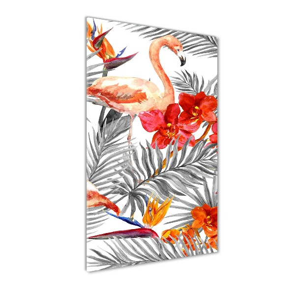 Print on acrylic Flamingos and flowers