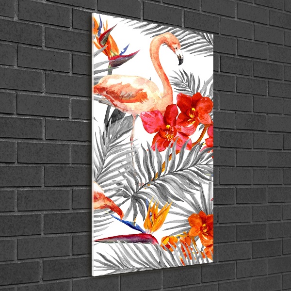 Print on acrylic Flamingos and flowers