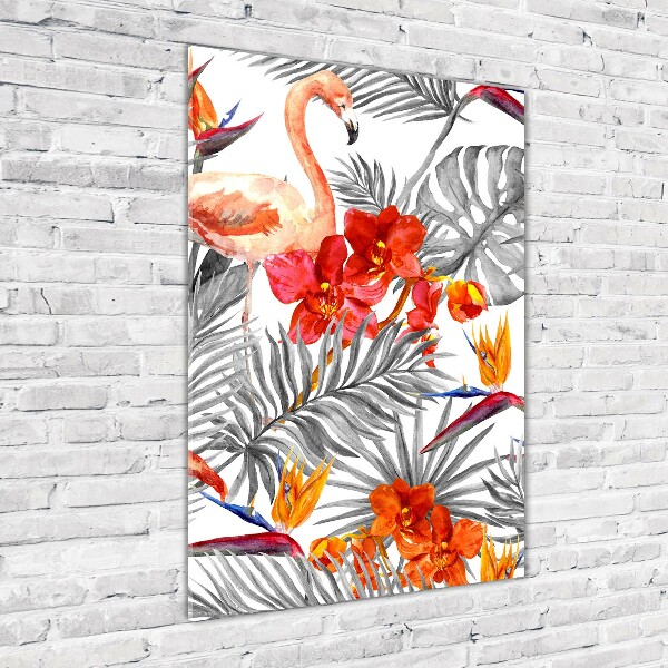 Print on acrylic Flamingos and flowers