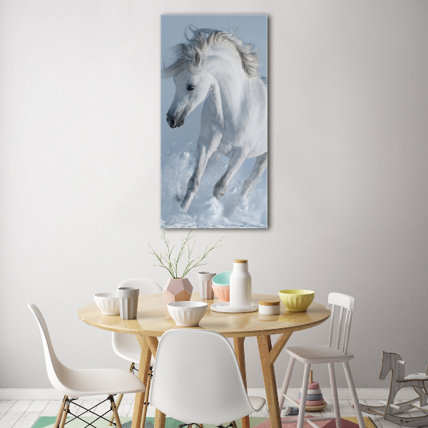 Wall art acrylic White horse at a gallop