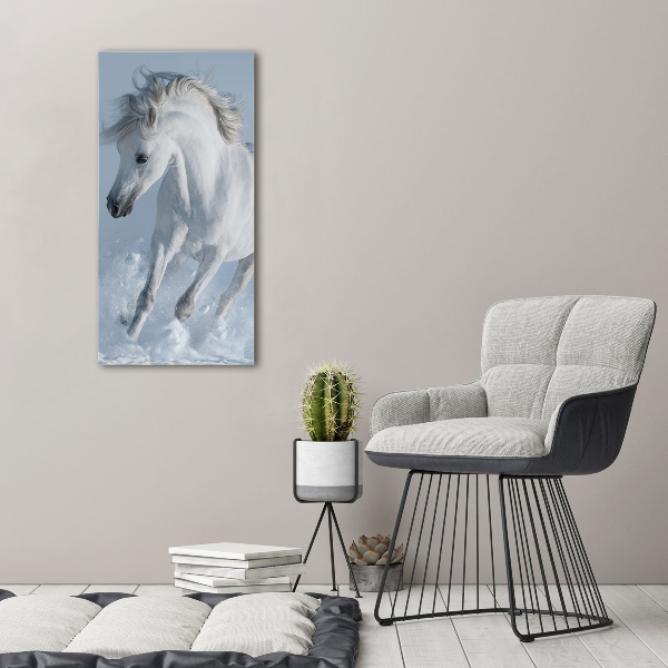 Wall art acrylic White horse at a gallop