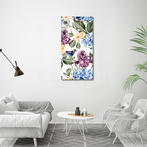 Acrylic print Flowers and birds