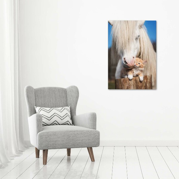 Print on acrylic White horse with a cat