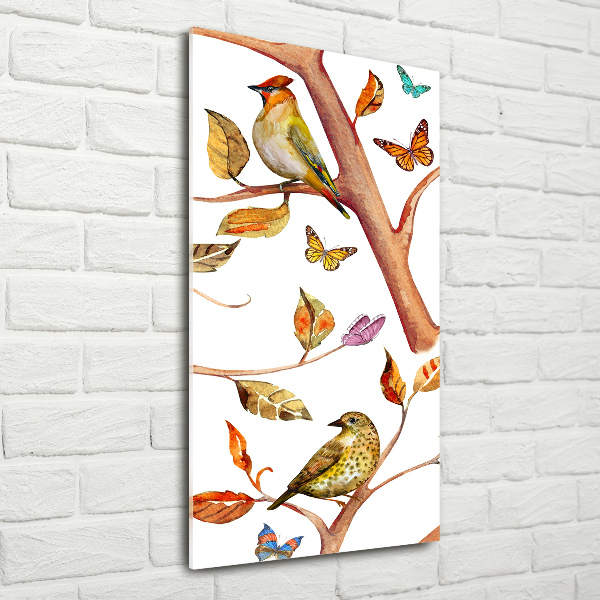 Print on acrylic Birds butterflies leaves