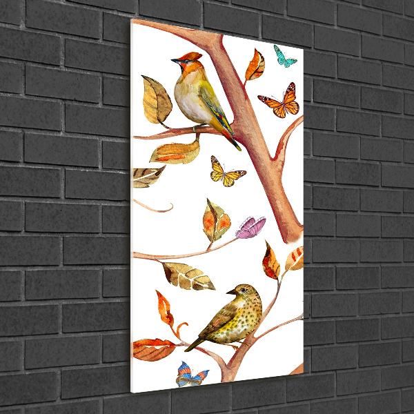 Print on acrylic Birds butterflies leaves