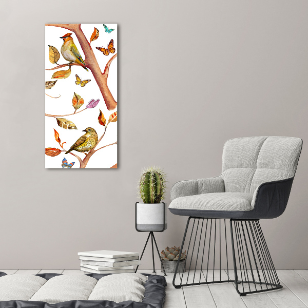 Print on acrylic Birds butterflies leaves