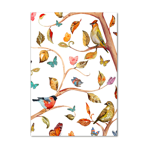 Print on acrylic Birds butterflies leaves