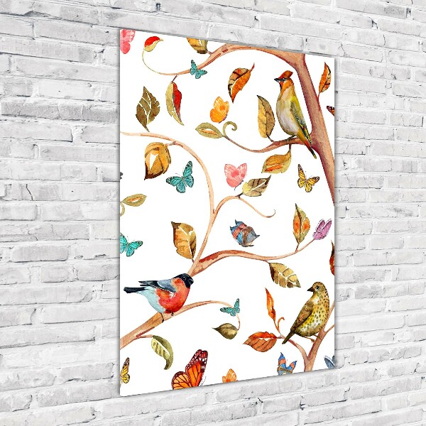 Print on acrylic Birds butterflies leaves