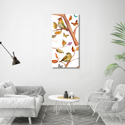 Print on acrylic Birds butterflies leaves