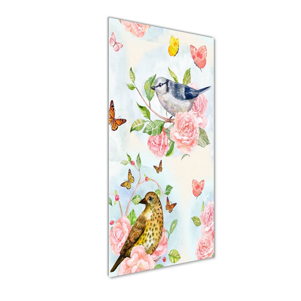 Print on acrylic Birds butterflies roses