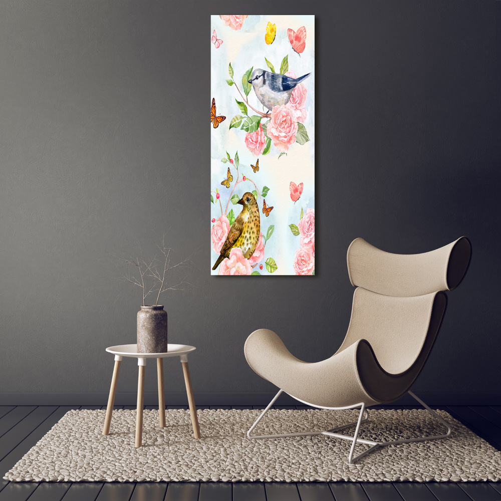 Print on acrylic Birds butterflies roses