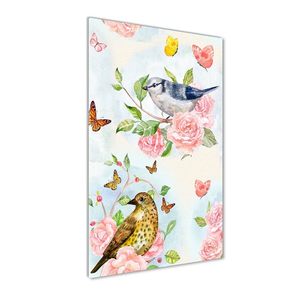 Print on acrylic Birds butterflies roses