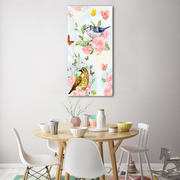 Print on acrylic Birds butterflies roses