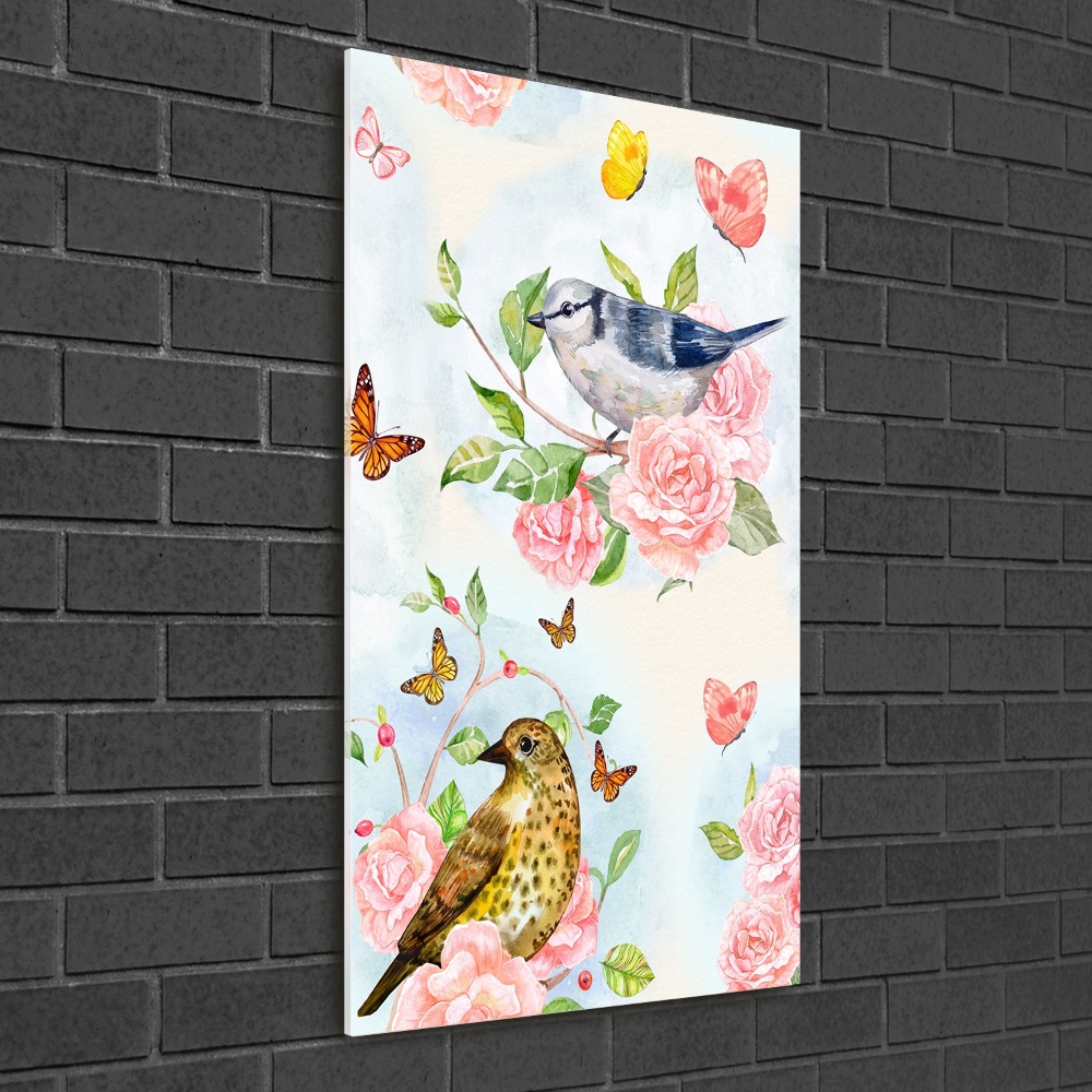 Print on acrylic Birds butterflies roses